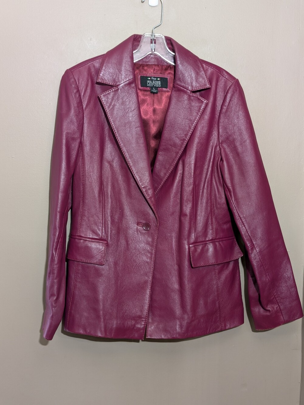 Wilson’s Leather Pelle Studio Vintage Burgundy Leather Blazer Jacket Size L